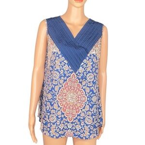 Sleeveless V-Neck Blouse Paisley Print Lightweight Summer Style V Neck SZ Lg
